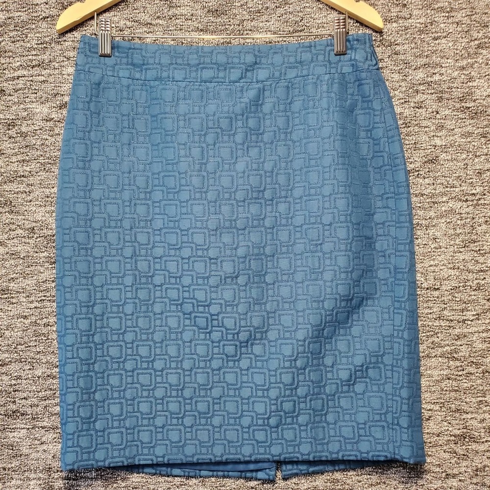 Ann Taylor Pencil Skirt Women 8 Blue Geometric Jacquard‎ Textured Career Office